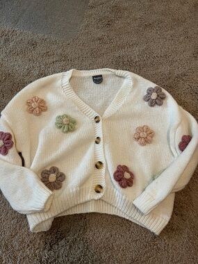ARULA Cream Knit whimsical cottagecore spring floral Cardigan